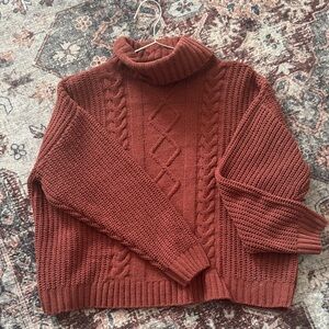 Elegant Knit Turtleneck Sweater - Deep Red